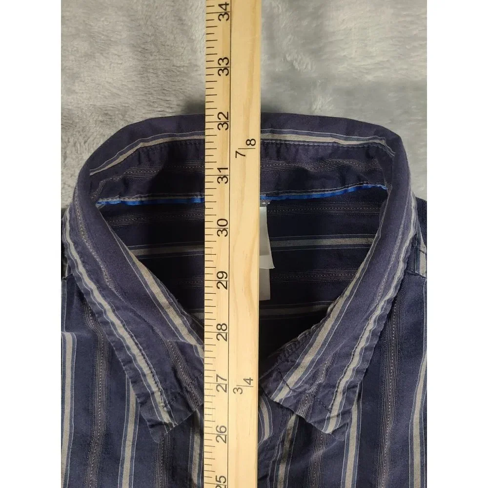 The North Face Shirt Mens Large Blue Striped Button Up Long Sleeve Outdoors‎